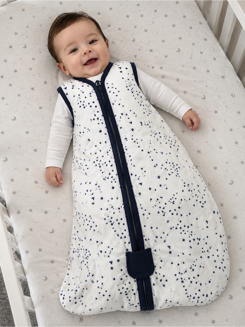 Burt’s Bees Baby Beekeeper Sleep Sack S 0-6M White Navy Stars Organic Cotton